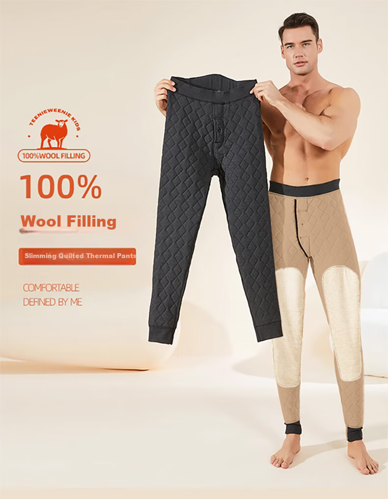 LangSha 100% Wool Thermal Pants for Men [2026 Autumn/Winter New] Thickened Silk Knee Protection Extra Thick Cold-Resistant Cotton Pants 1