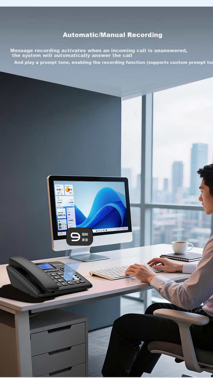 Baotair Recording Telephone 2200 Hours Fixed Desk Phone Office Home Automatic Manual Recording Answering Machine USB Export 32GB Storage T889 White 8
