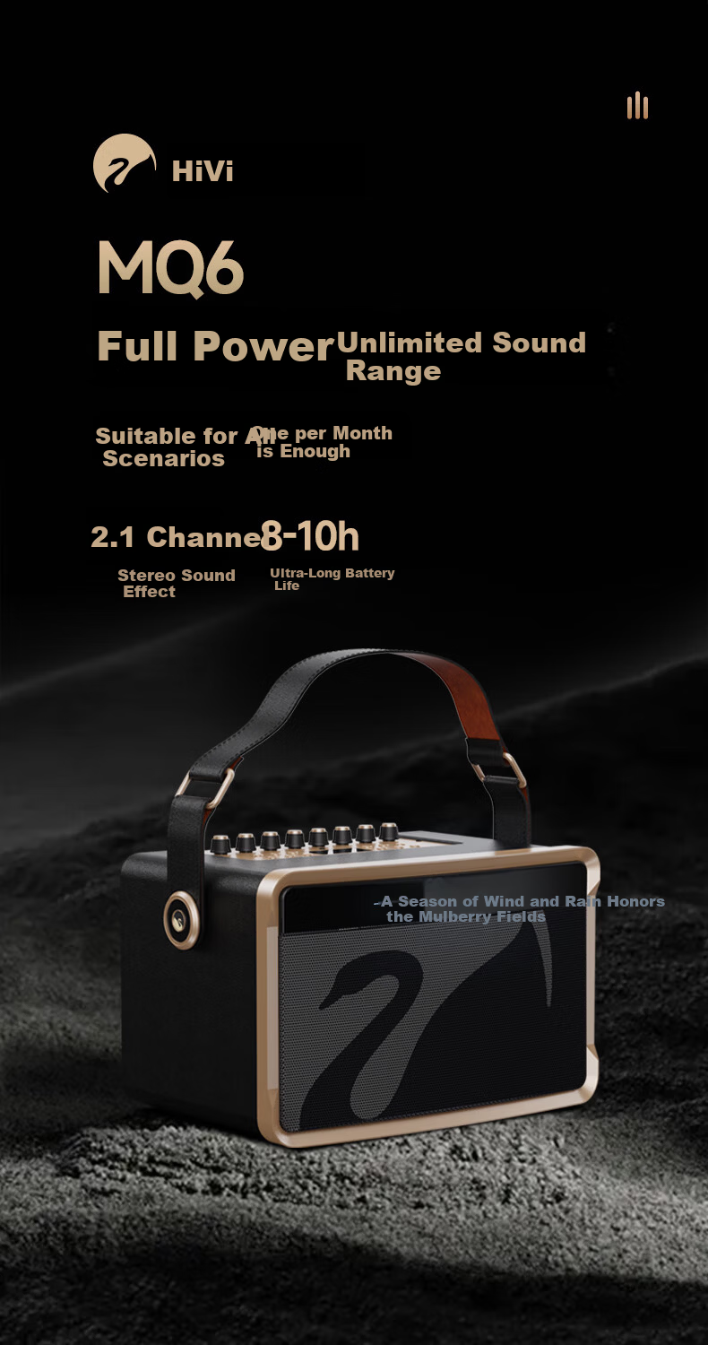 HiVi Portable Smart Bluetooth Speaker Outdoor High-Quality Sound Mobile Square Dance KTV Microphone Karaoke All-in-One Electro-Acoustic Guitar Folk Instrument Speaker MQ6 1