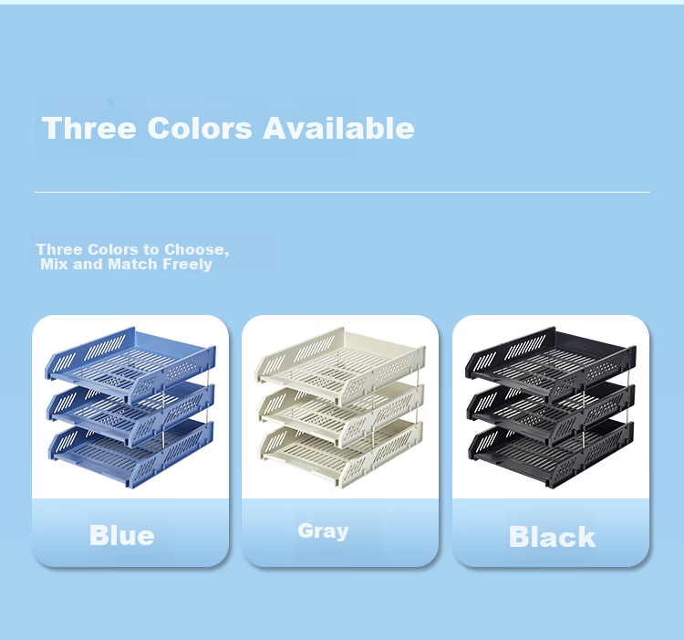 COMIX Three-Layer Hollow Storage File Holder Detachable Assembly File Tray/File Frame/File Rack Durable Office Supplies Blue EB709/B2060 7