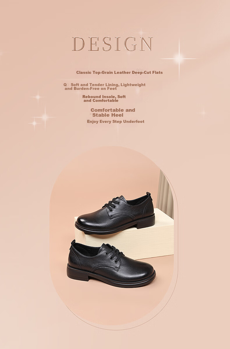 Hongqingting Brand Women's Shoes, Cowhide British Casual Shoes, Soft Leather Loafers, Work Flats for Women, WTB152641, Black, Size 40 2