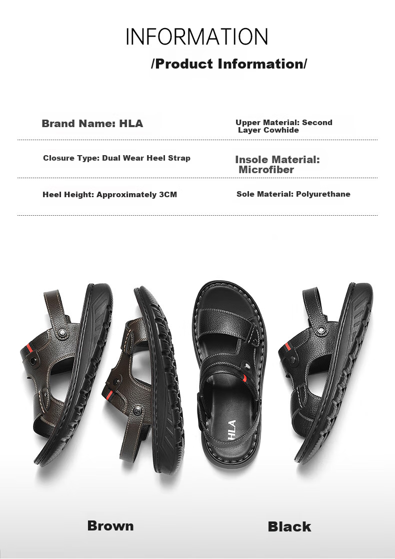 HLA Sandals, Outdoor Beach Men's Casual Slippers HAALXM2EBH149, Black, Size 39 4