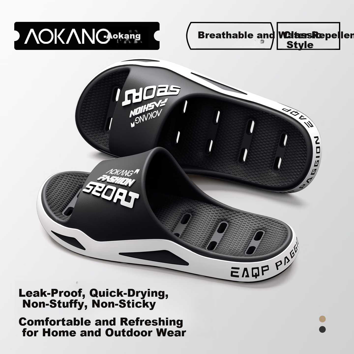 Aokang Men's Summer Bathroom Shower Slippers Non-Slip Odor-Resistant EVA Outdoor Fishing Beach Quick-Dry Water-Draining Cool Slippers