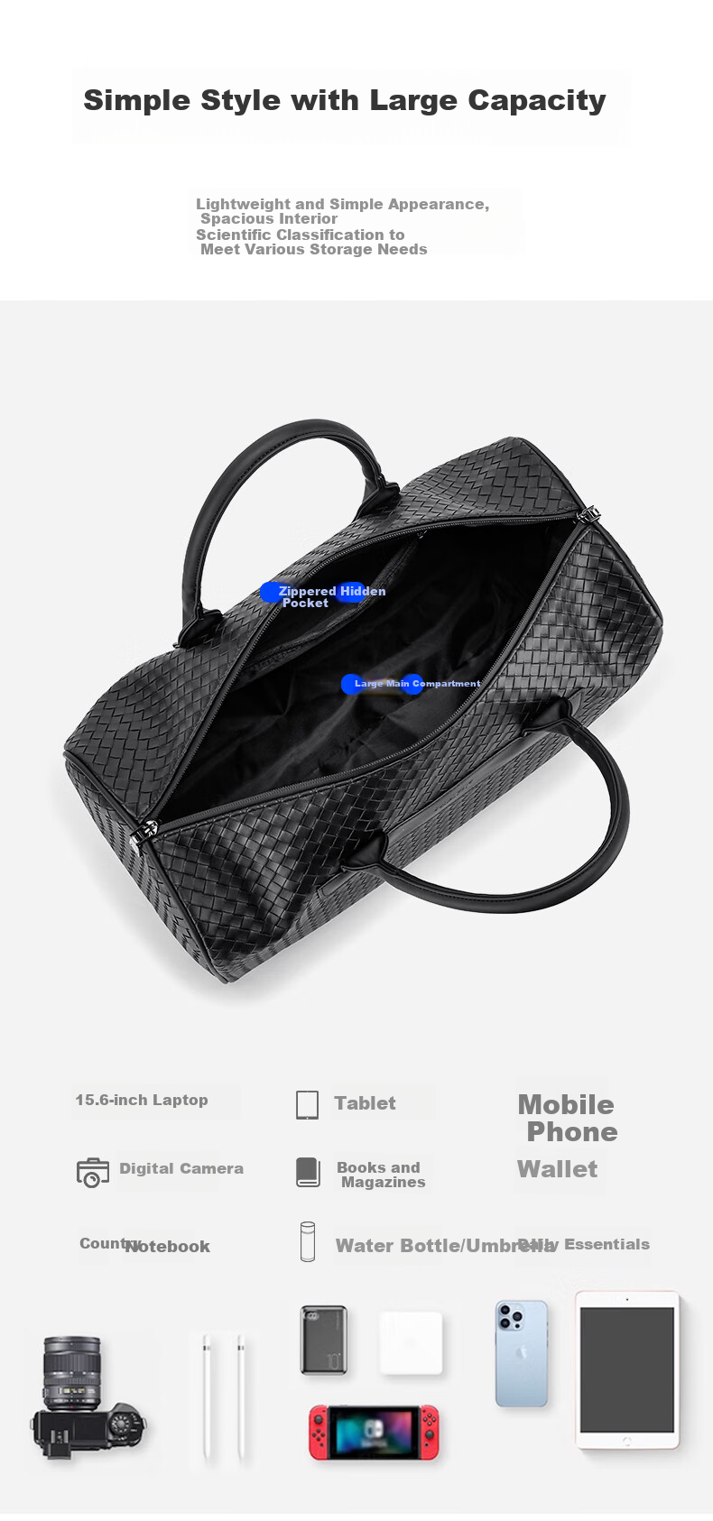 MARK FAIRWHALE Woven Durable Casual Handheld Gym Luggage Bag Simple High-Quality Large Travel Bag 4