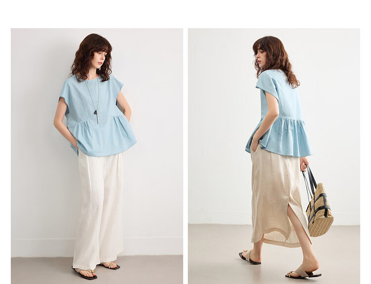 Demana [with Flax Cloud Cotton] Summer Simple Style Round Neck Covered Sleeve Lace Lightweight Loose Slim Shirt for Women Premium 10