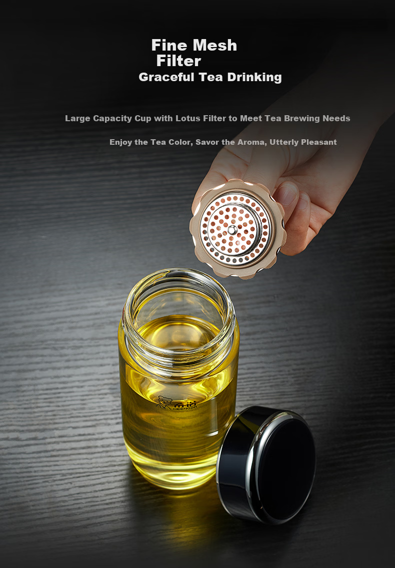 XINNUO Single-Layer Glass Cup for Men Home Office Tea Brewing with Filter Car Water Bottle XN-7718 Natural Color 550mL 7