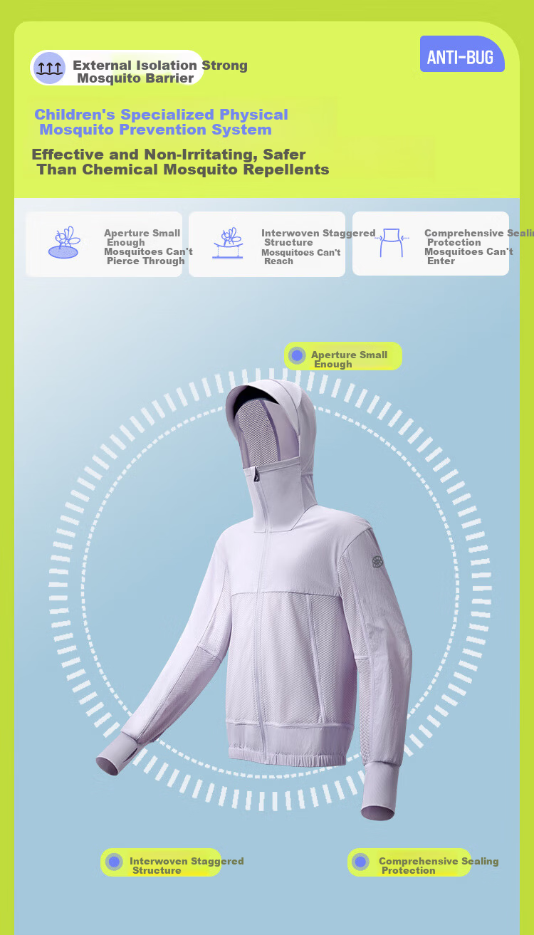 Beneunder Children's Mosquito-Repellent Clothing, Sun Protection Clothing, Sun Protection Jacket for Boys And Girls, MR49224, Wild Green - Light Goose Yellow, Size 110 6