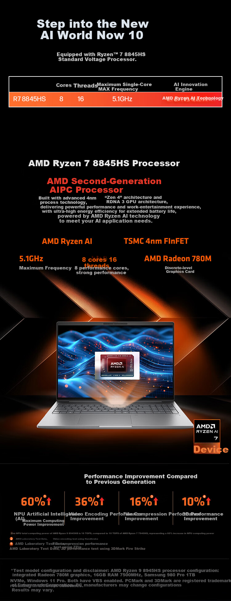 HP Zhan 99 High-Performance Laptop AI Ryzen Edition 16-inch R7-8845HS 32GB 1TB 2.5K Display 4