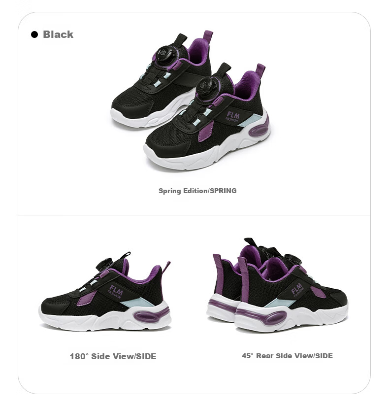 Follow Me Girls' Sports Shoes, Spring And Summer Mesh Breathable Casual Shoes, Children's Running Shoes, Black, Size 31 15