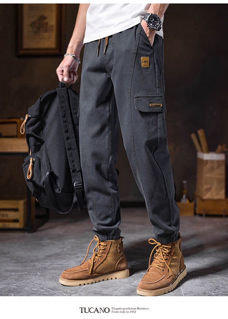 TUCANO Men's Work Pants Spring Summer Loose Fit Jogger American Vintage Casual Trousers Dark Gray 28 4