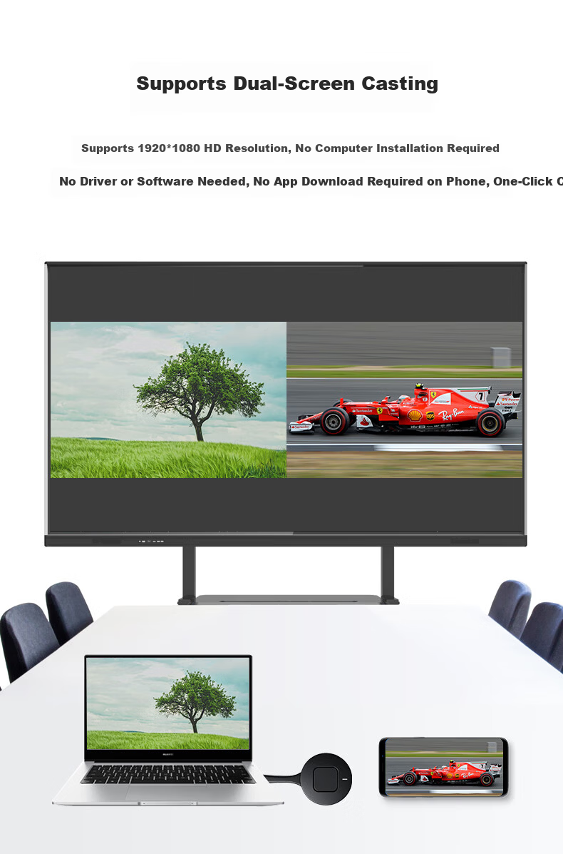 QuickShare Wireless Screen Mirroring Device HDMI HD Audio Video Transmission for PC Mobile Tablet Conference Office Laptop USB One-Key Connect Smart TV Projector LED Large Screen 6
