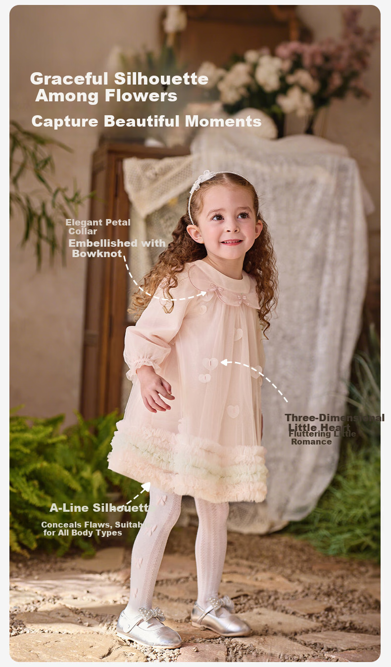 DAVE & BELLA Girls' Spring Dress Children's Stylish Mesh Princess Dress 5