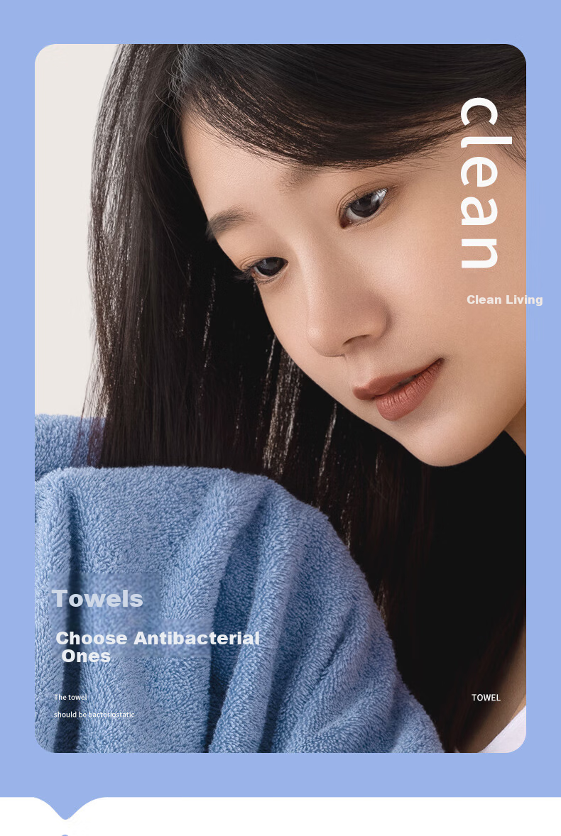 Grace Pure Cotton Grade 3 Antibacterial Towels 2-Pack Combed Cotton Unisex Face and Bath Towels 90g Blue+Gray Sports 1