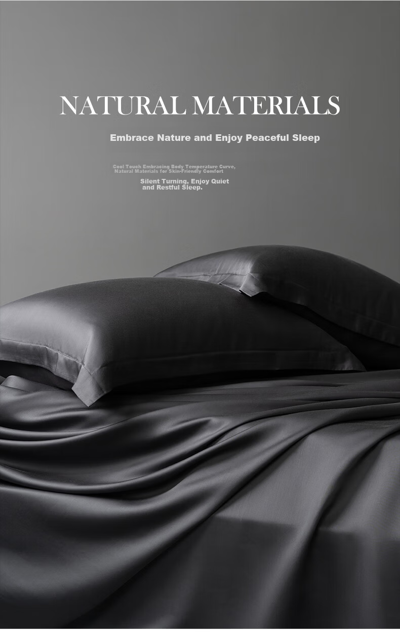 SIDANDA 60s Austrian Lenzing Tencel Four-Piece Fitted Sheet Set Silky Naked Sleep Night Shadow Gray 1.5m Bed Fitted Sheet Duvet Cover 200*230cm 6
