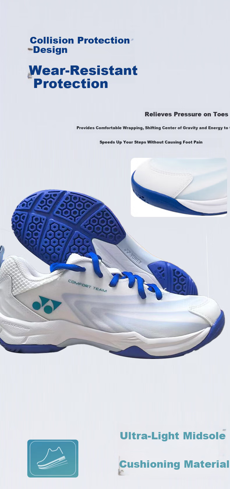 YONEX Badminton Shoes Comfortable Shock Absorption Breathable Unisex Sports Shoes SHBCFT2EX White/Light Olive Size 44 4