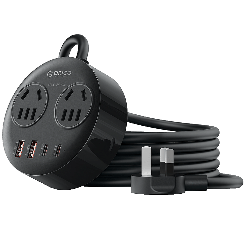 ORICO Small Magnetic Multifunctional Power Strip Socket One-to-Multiple Dormitory Office Home Extension Cord USB Desktop Charging Station Supports 20W Fast Charging 2M Black