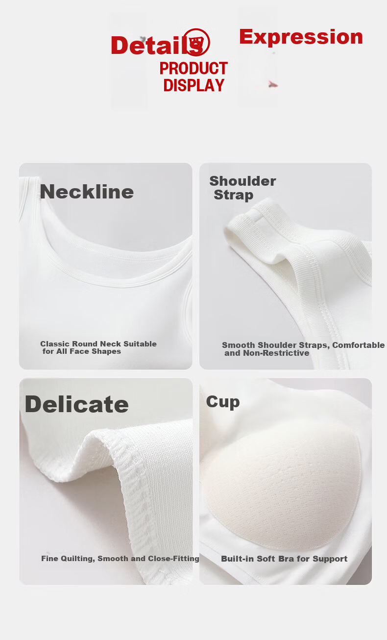 Threegun 2026 Spring Summer [With Chest Pad, Wearable Outside] Loose Ribbed Cotton Vest Women Solid Color Base Layer 13