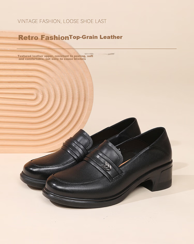 Red Dragonfly Women's Loafers Breathable Chunky Heel Leather Shoes Commuting Workplace Soft Sole Wear-Resistant Flats WTB161062 Off-White Size 37 5