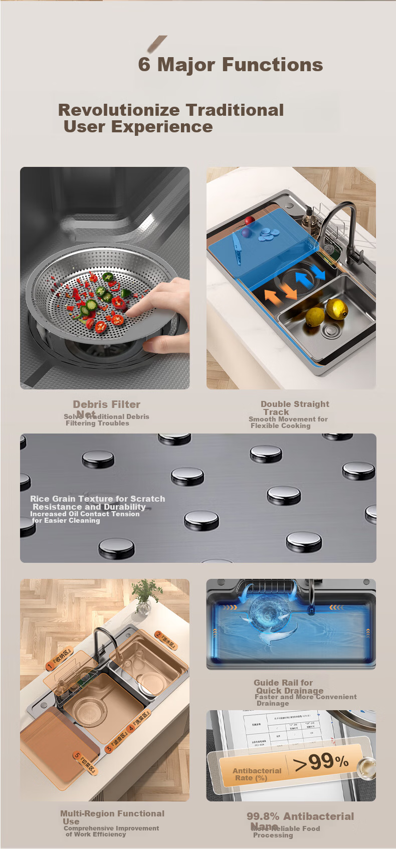 ARROW Kitchen Sink Large Single Bowl Treasure Basin Nano 304 Stainless Steel Japanese Style Undermount Dishwashing and Vegetable Washing Integrated Sink 5
