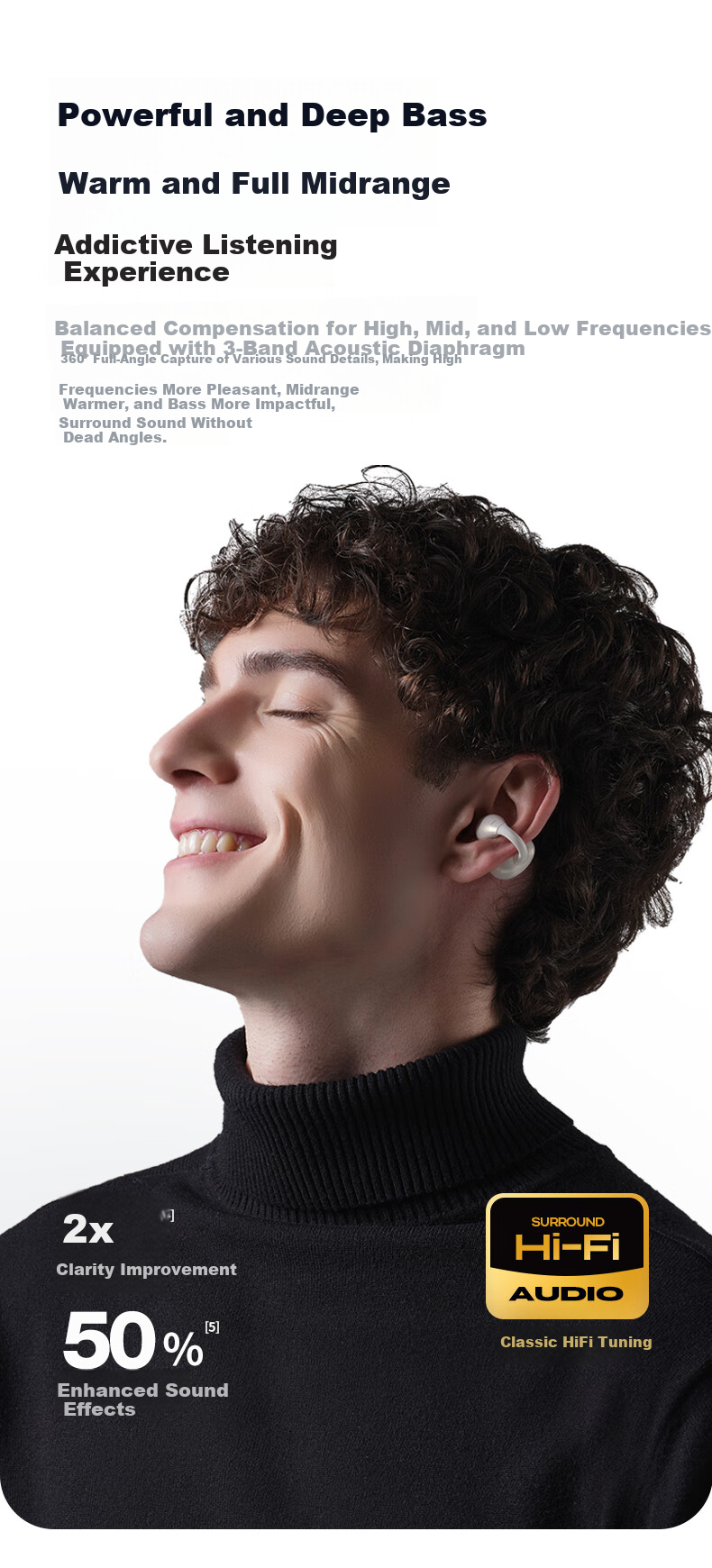 DOUBLE TUNE [Latest Model 2025] Pebble C1 DT Sports Gaming Ear Clip Wireless Bluetooth Headphones, Open-Ear Design Suitable for Apple And Huawei, Silk White 8