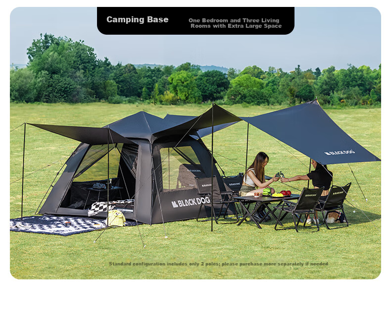 Black Dog Automatic Tent Two Doors Two Windows Rainproof Thickened Camping Sunshade Park Tent Mocha Latte 6