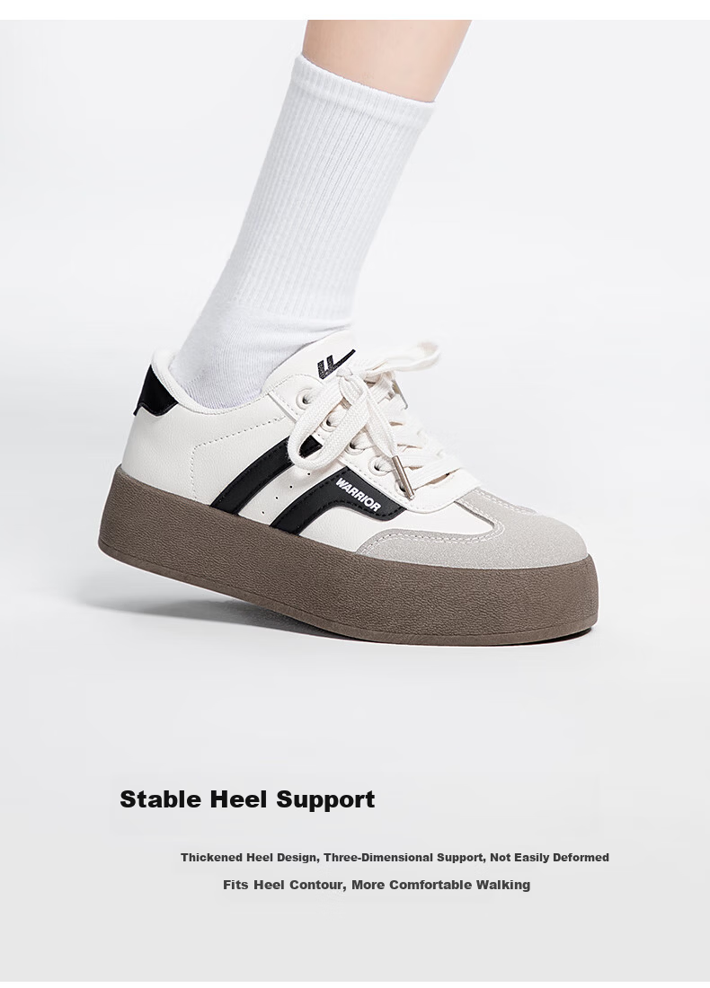 Warrior Official Women's Shoes 2026 Summer Retro German Training Shoes Women's White Sneakers Women's Height Increasing Shoes Beige Black Size 35 5