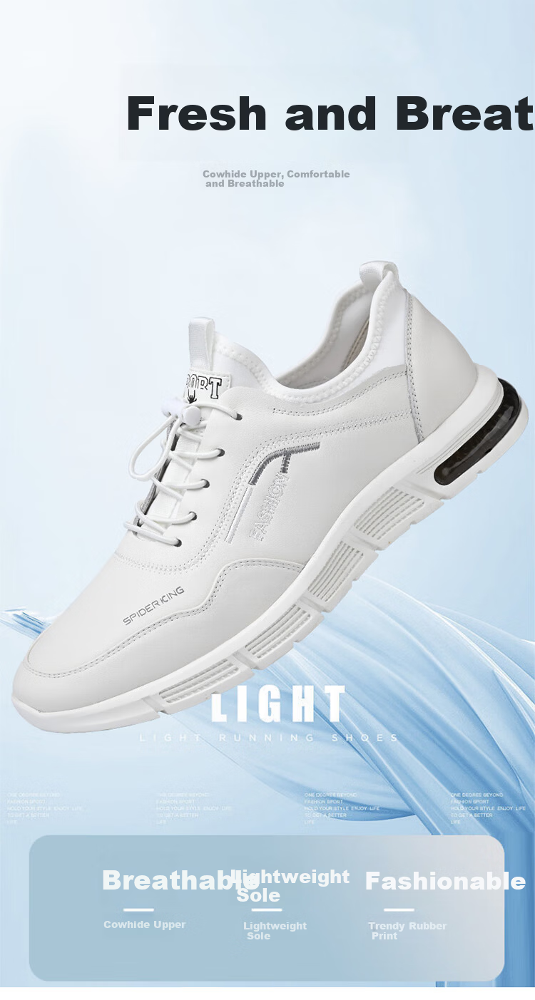 SPIDER KING Men's First Layer Cowhide Soft Surface Soft Sole Sports Shoes Lightweight Durable Casual Shoes 02965 White Size 40 1