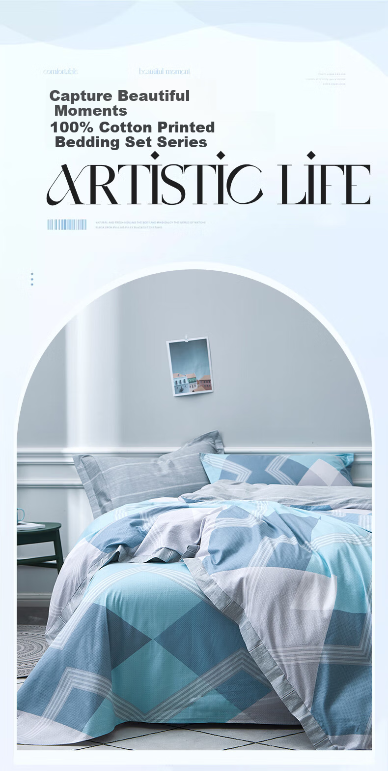 Aiwei A-Class Pure Cotton Bedding Set 4-Piece 100% Cotton Double Duvet Cover Bed Sheet 200*230cm Bardel 1