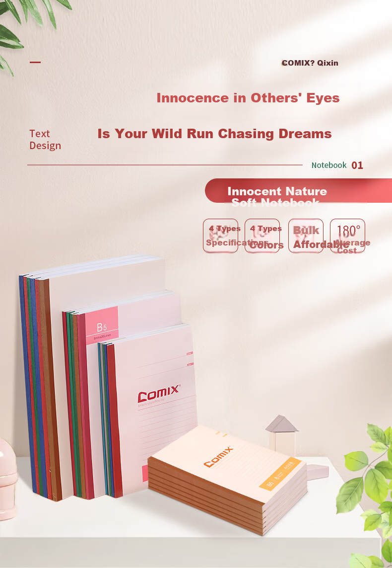 COMIX 12-Pack A5 40-Page Wireless Bound Softcover Notebook Office Work Journal Homework Student Stationery Assorted Colors C4503 1