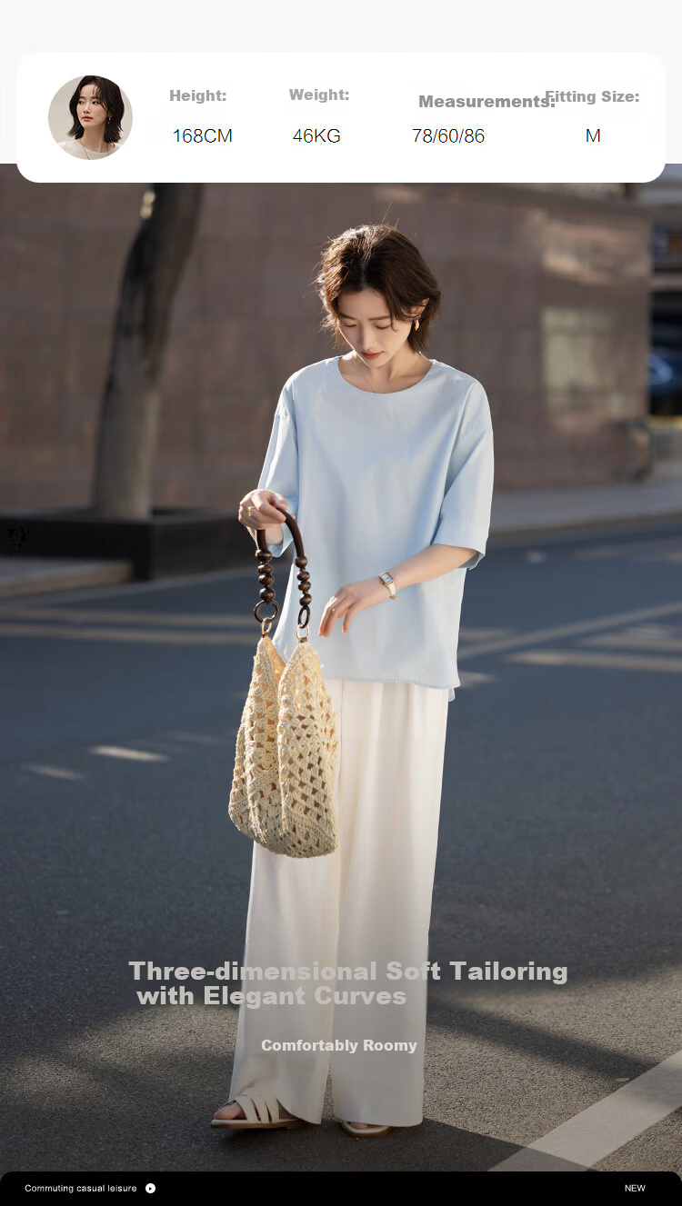 Demana Oxygen Pure Cotton Summer Simple Style Round Neck Irregular Hem Loose Slimming Concealing Shirt for Women Premium Feel 5