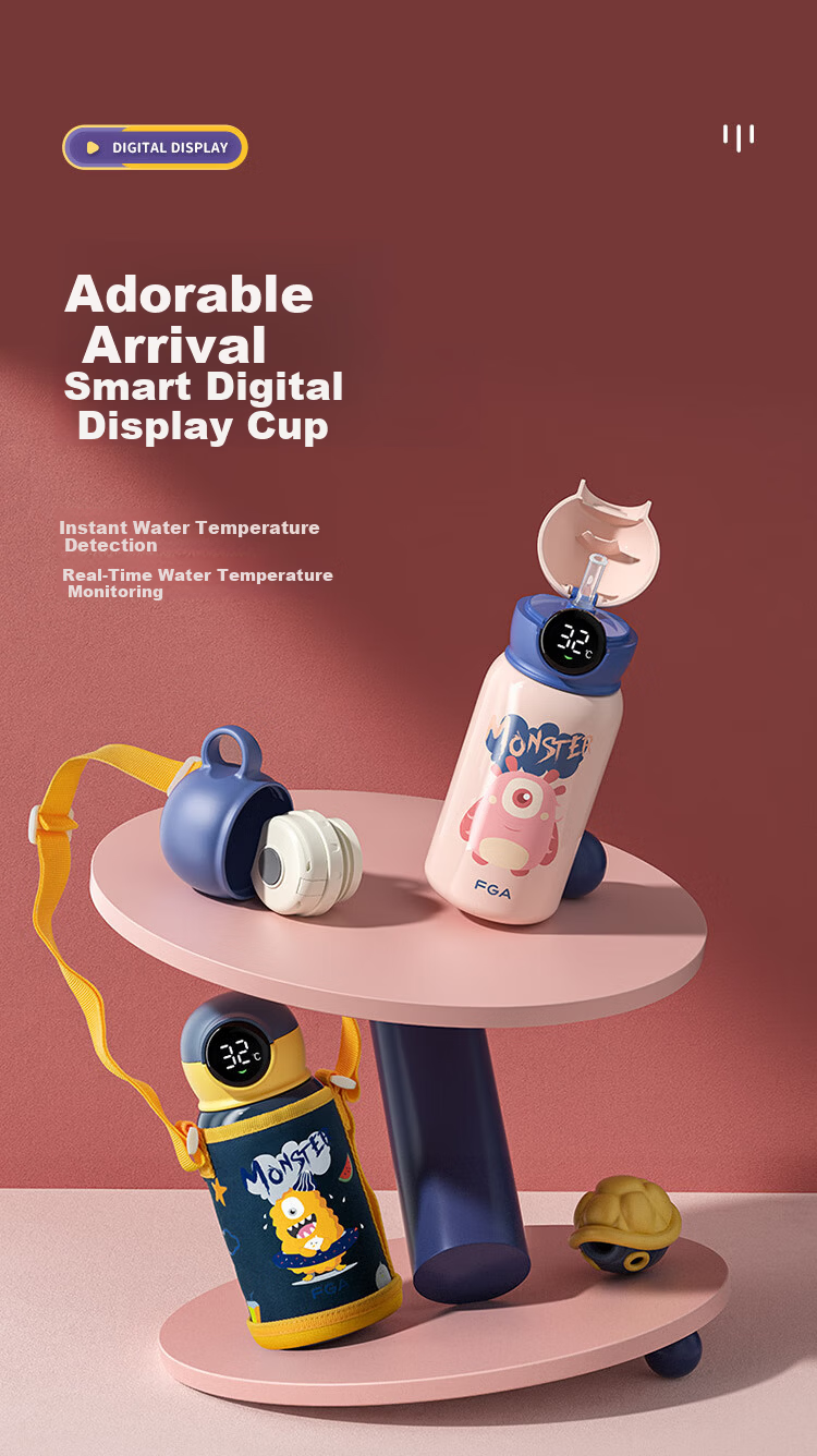 FGA Fugang Kids Insulated Bottle 316 Stainless Steel Smart Digital Display Student Straw Large Capacity Water Cup Double Lid Bottle 1