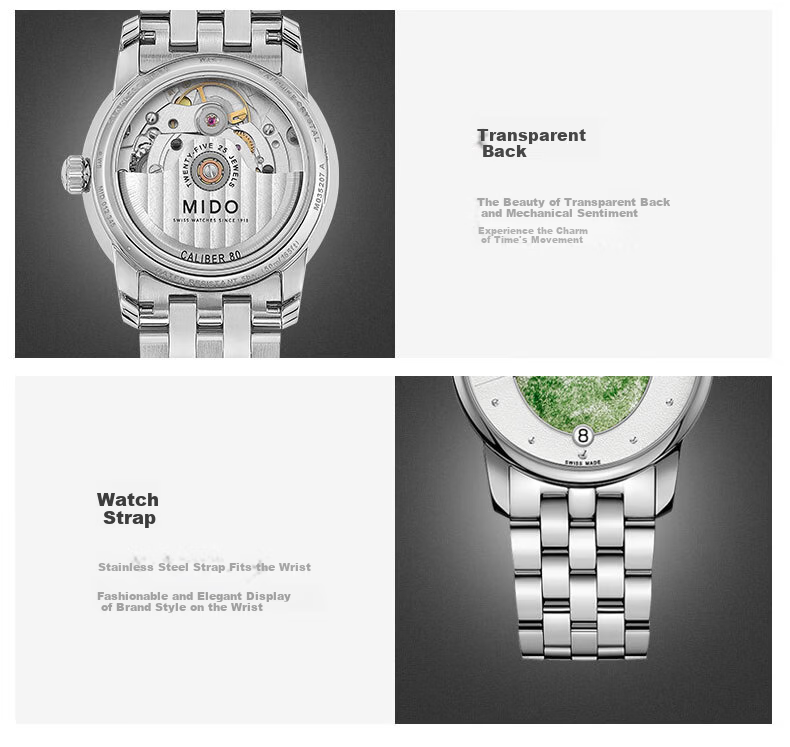 MIDO Belluna Series Fashion Elegant Automatic Mechanical Women's Stainless Steel Bracelet Watch 6