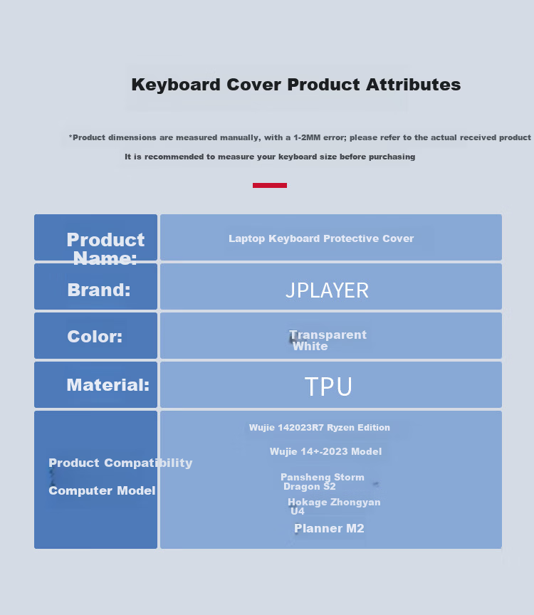 JPLAYER Keyboard Protector for Mechanical Shark Shuguang 16Air 2023 Model, 16-Inch Laptop Protective Film, Dust-Proof, High-Definition, Highly Transparent 3