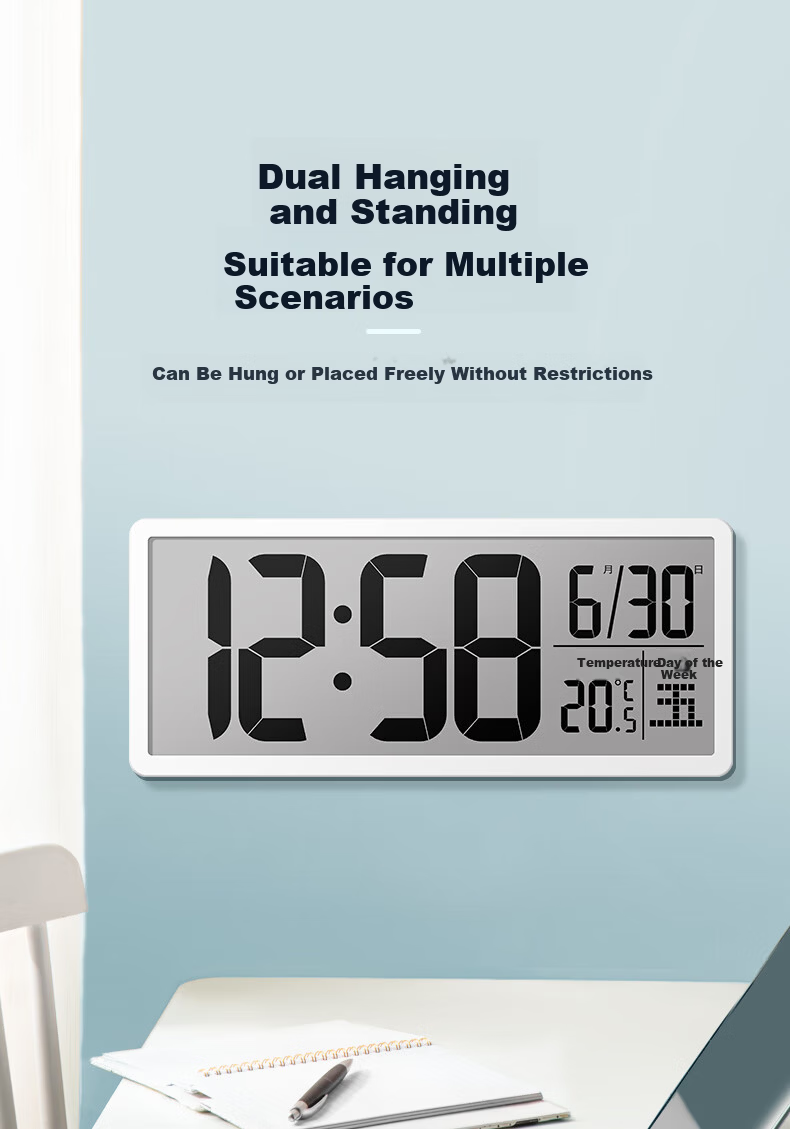 Mazhi Digital Wall Clock Electronic Desk Clock Living Room Table Clock Wall-Mounted Clock Perpetual Calendar Table Clock Creative Alarm Clock White 8