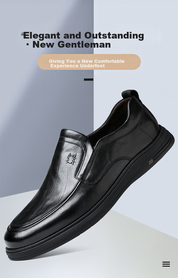Spider King Men's Leather Shoes Spring Autumn Breathable Soft Sole Slip-On Casual Dad Shoes Black 38 1