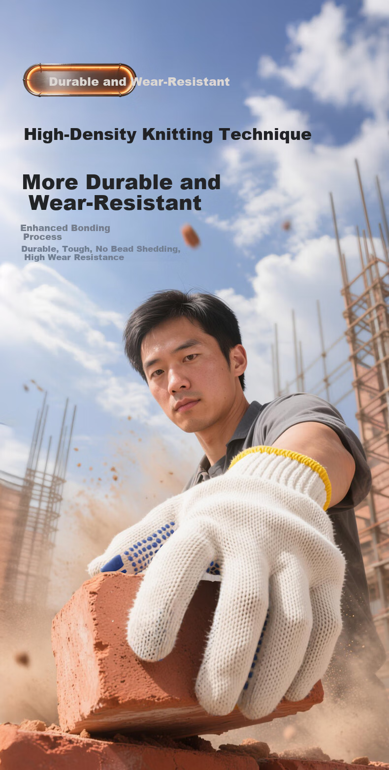 Henghui Dotted Work Gloves Thickened Cotton Yarn Anti-Slip Wear-Resistant Labor Gloves Blue Dots 12 Pairs DGN86 7