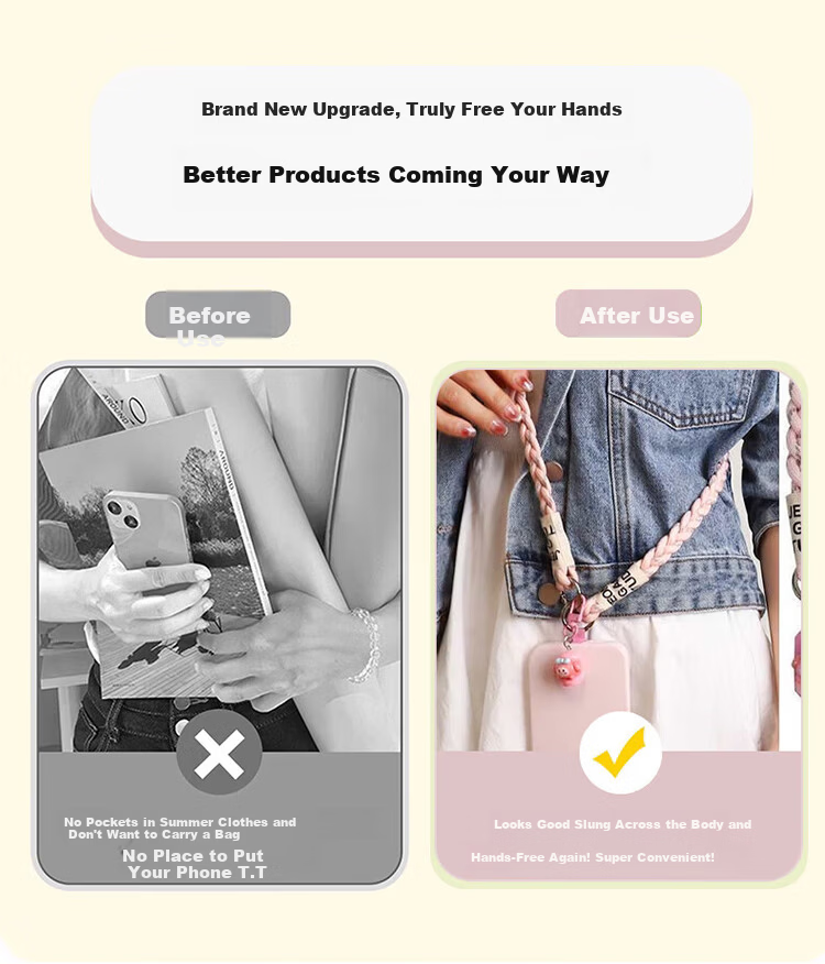 BZBC Phone Lanyard Neck Strap Crossbody Adjustable Retractable Anti-Loss Phone Case Braided Cord Long Version for Apple Huawei Android Phones Strap Black 1