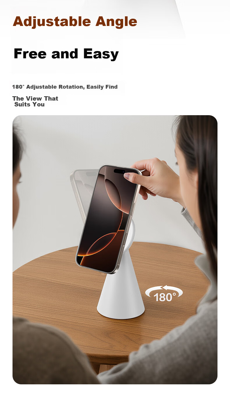 Pisen Double-Sided Magnetic Silicone Ring Holder Phone Stand, Compact Portable Stable 360° Rotating Detachable, Suitable for Apple 17 Pro Max, Huawei Mate 70 Titanium Original Color 5