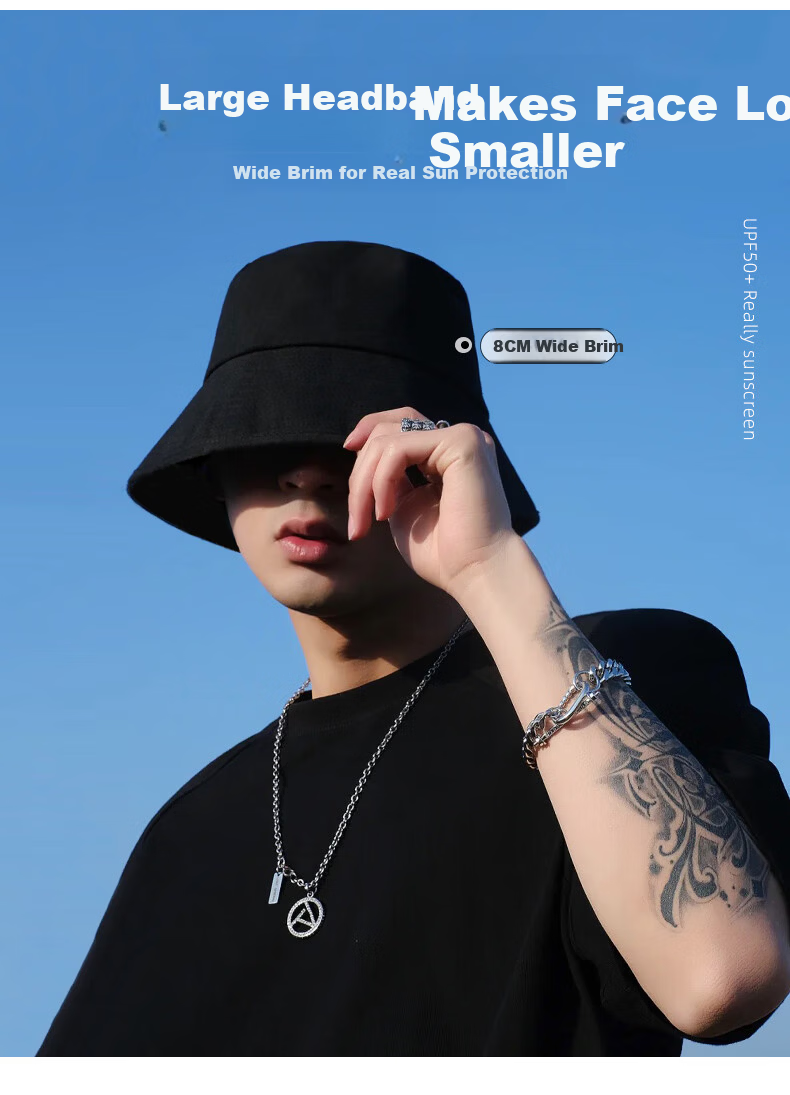 XUEXIMAN Men's Fisherman Hat Large Size Sunshade Black Simple Sun Hat Women's Sun Protection Hat 2