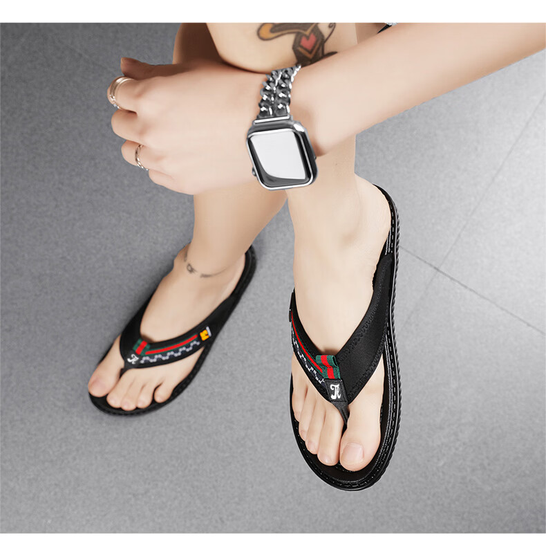 TonLion Men's Flip Flops 2026 Summer Woven Texture Soft Sole Beach Sandals Black Size 41 11