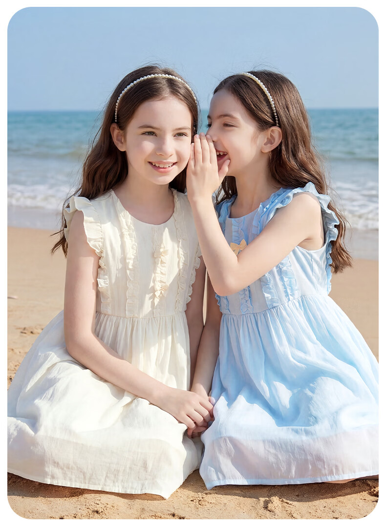 Disney Girls' Tencel Dress Summer New Princess Dress for Older Girls 1A113 Sky Blue 150 11