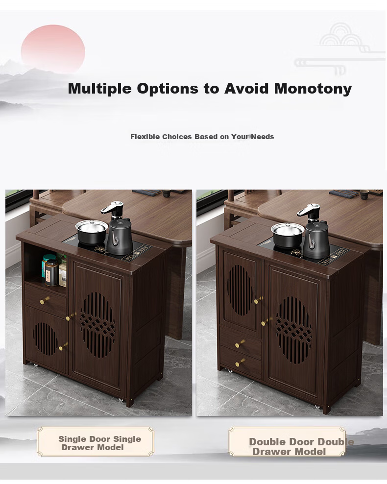 Taomengju New Chinese Style Mobile Tea Table Home Small Tea Stand Living Room Tea Cart Balcony Tea Table Kettle Integrated Tea Cabinet Side Table 3