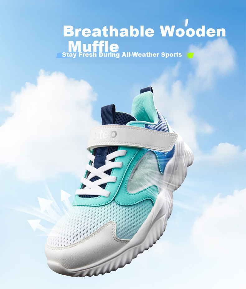 XTEP Children's Shoes, Boys' Big Kids Leather And Mesh Patchwork Velcro Running Shoes, Night Blue/aurora Green, Size 39 3