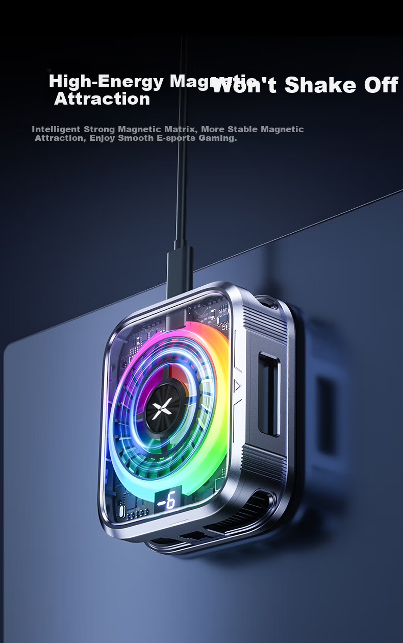 Future Series Semiconductor Magnetic Phone Cooler Gaming Dedicated Variable Frequency 15W True Ice RGB Lighting Back Clip Live Streaming Tablet Cooling Device Compatible with Apple iPad 13