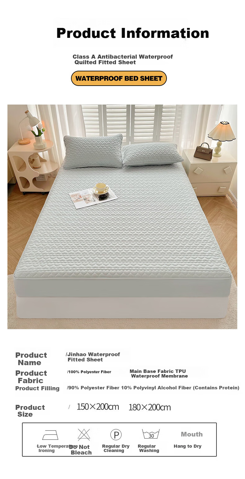 KING SHORE Single Bed Cover, Thickened Quilted Non-Slip Mattress Protector, Full Coverage Dust Cover, 1.8 Meters, Aige Misty Blue 7