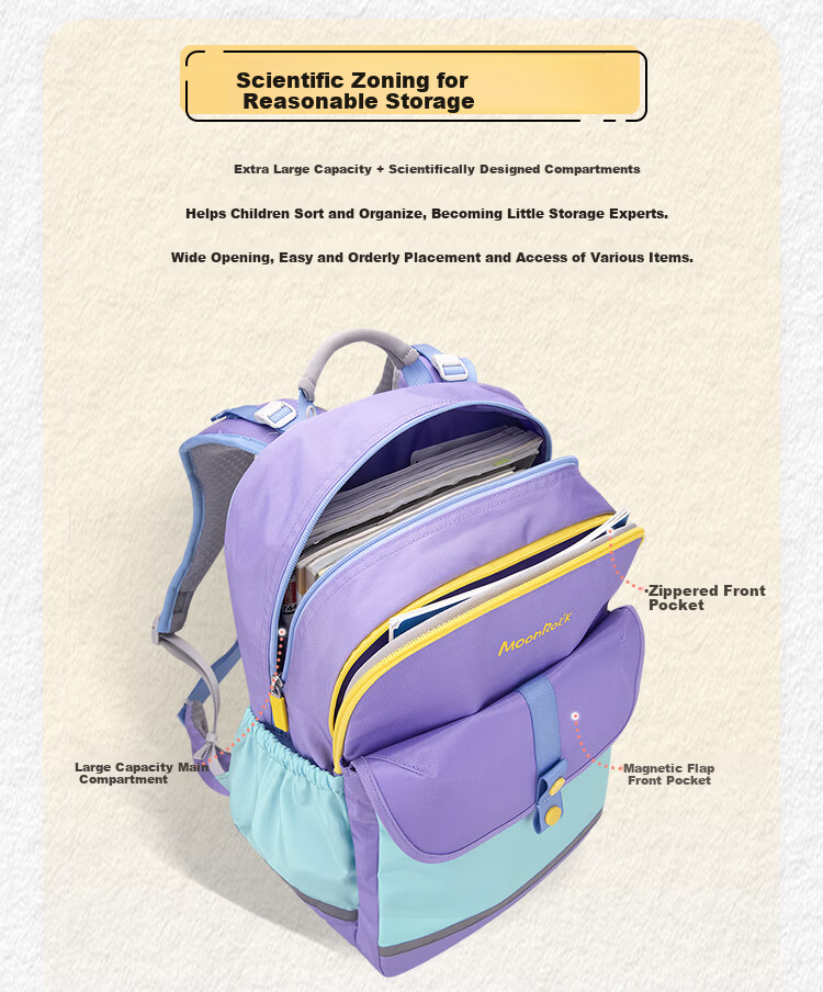 MoonRock Primary School Children's Ergonomic Backpack for Grades 3-5 Boys and Girls Large Capacity Dark Blue 13