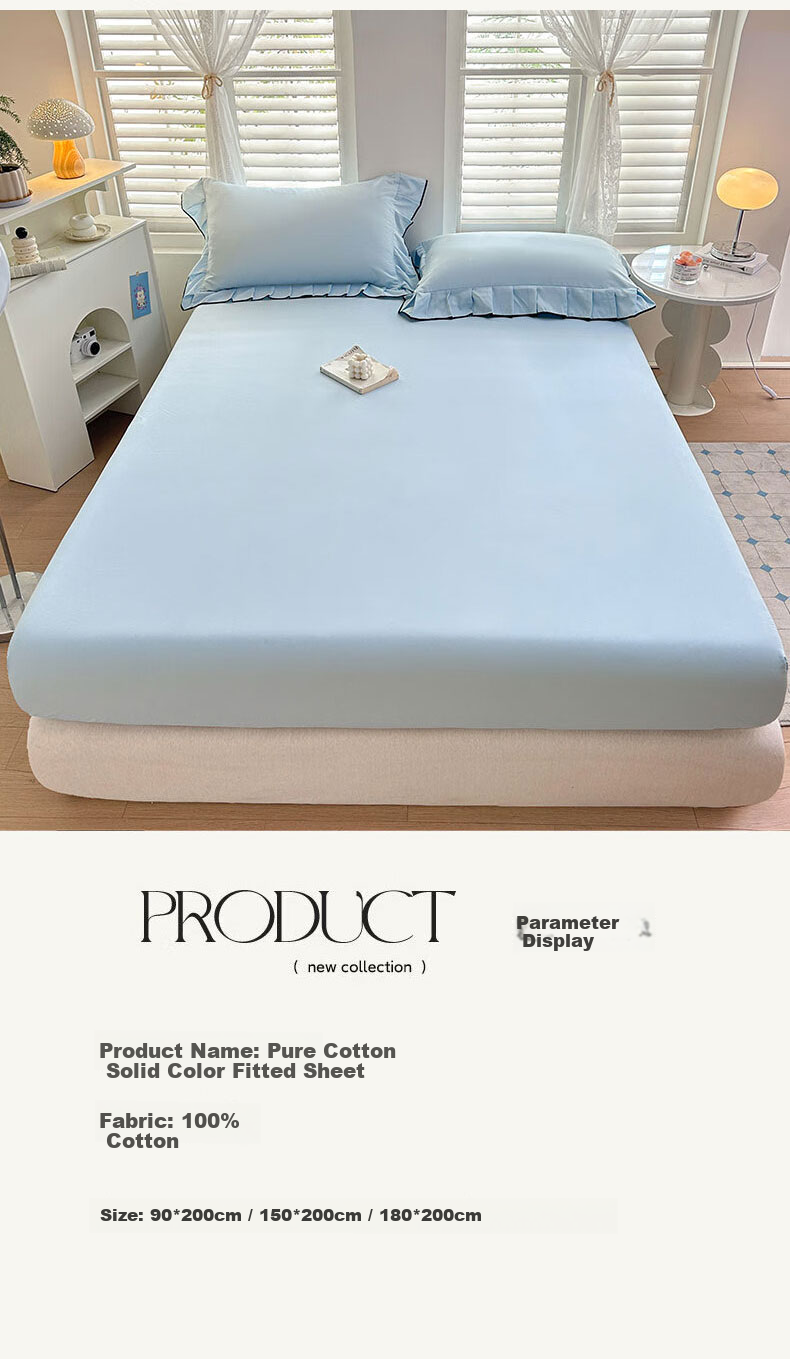Grace A-Class 100% Cotton Washed Cotton 7A Antibacterial Breathable Fitted Sheet Mattress Cover 150*200cm Glacier Blue 9