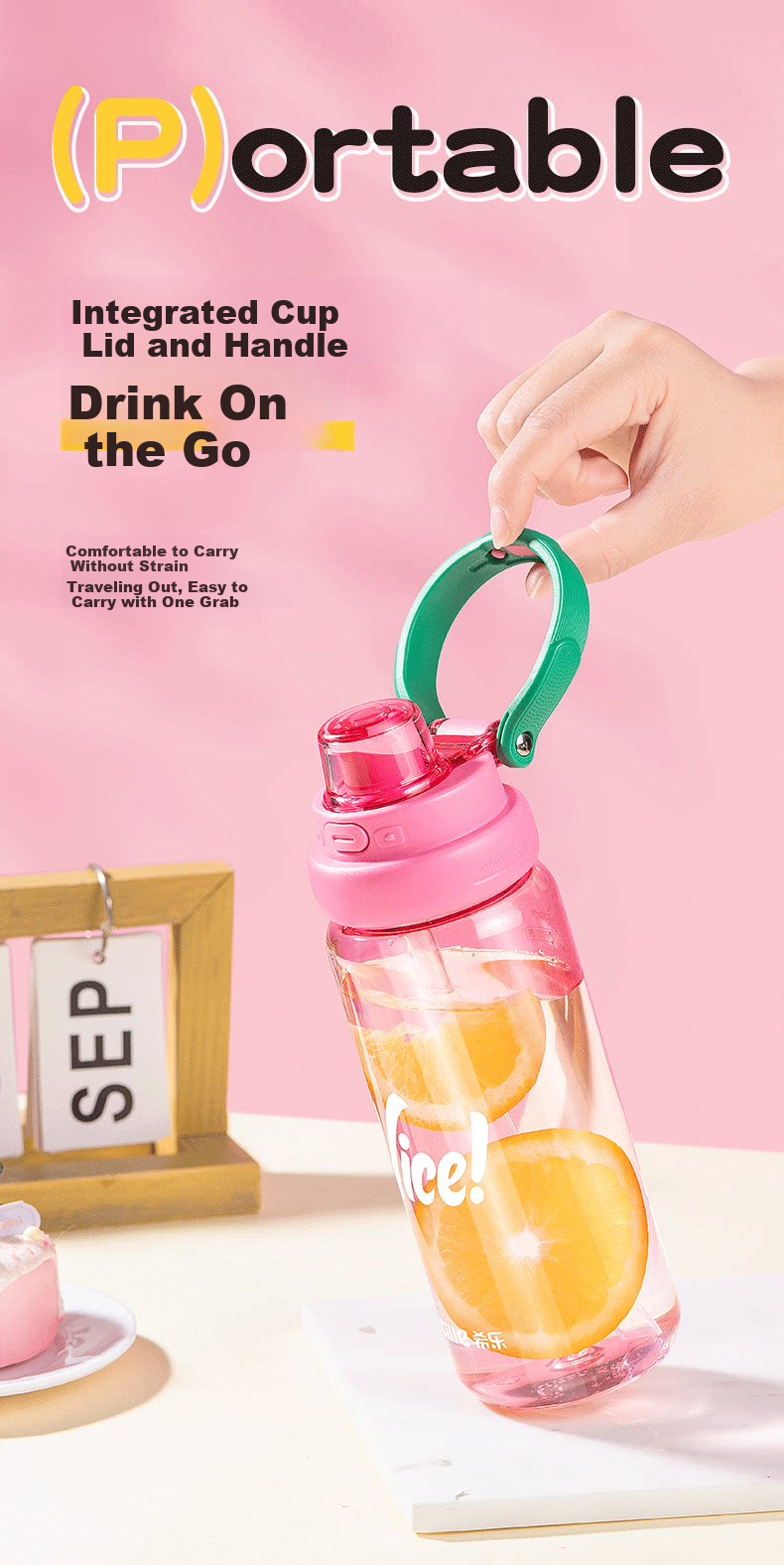 Xile Tritan Large Capacity Water Bottle Women's High-Value Straw Cup Student Outdoor Portable Sports Direct Drinking Cup Summer 6