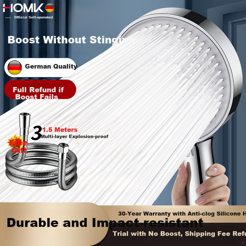 HOMK [Germany] Shower Head Set with Five-Mode Large Panel, High-Pressure Shower Head with Hose