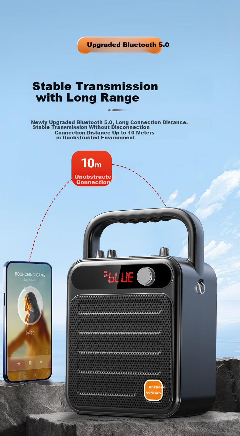 Jinzheng S59 Wireless Bluetooth Speaker Portable Outdoor Square Dance Mini Speaker Home Music Player Card U Disk High Volume Deep Bass Subwoofer Stall WeChat Payment Speaker 6